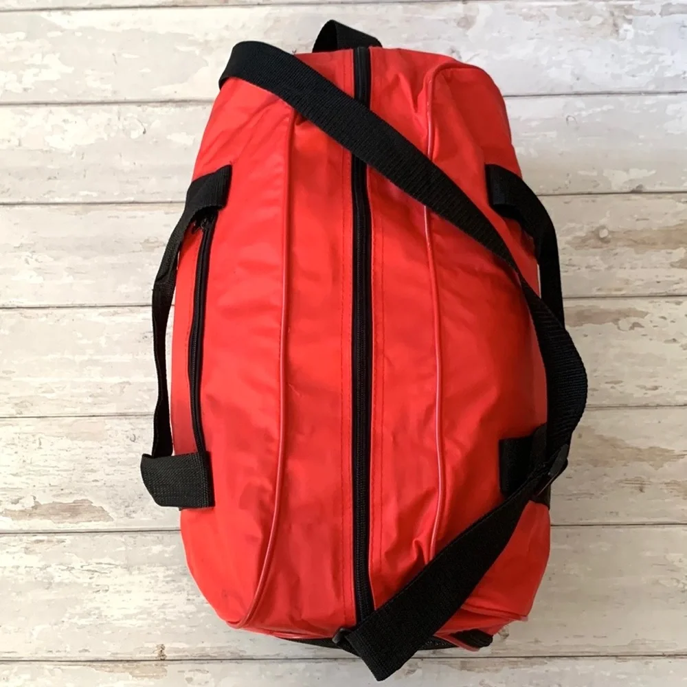 Red Black Duffel Bag Gym Bag Vinyl Material Travel Overnight Bags 18 x 10 x 10in